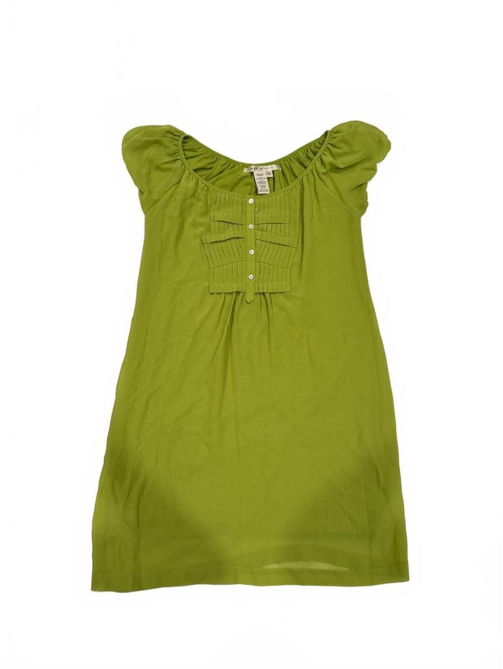 Max Studio Chartreuse Lime Green Pleated Babydoll Tunic Top Mini Dress Small